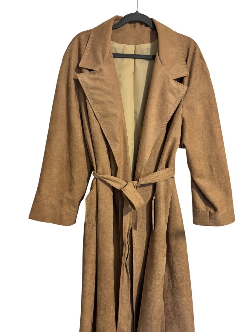 Foxland By Lanson Tan Wrap Trench Coat Belted Made In USA Union Label Vintage M - Picture 4 of 13